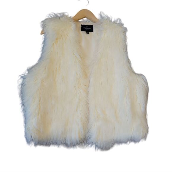 American Eagle Off White Ivory Cream Faux Fur Vest XL - Picture 3 of 9